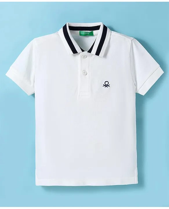 UCB Cotton Knit Half Sleeves Polo T-Shirt with Logo Embroidery - Offwhite